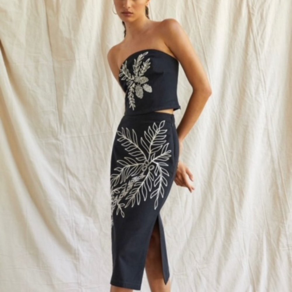 Maeve embroidered midi skirt